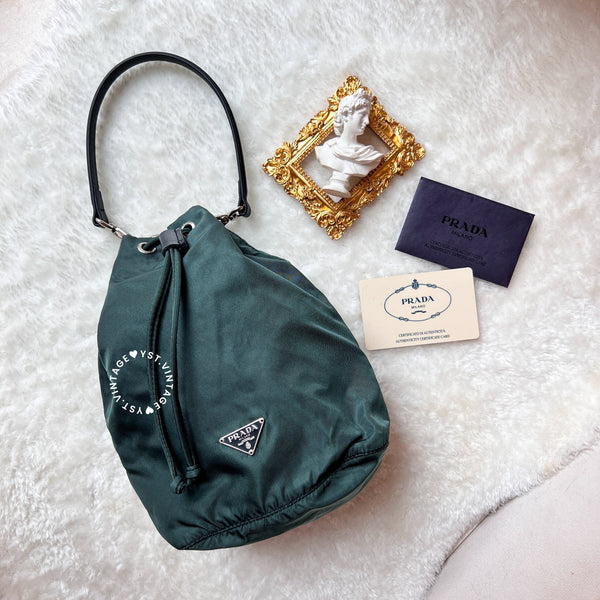 Vintage Prada Nylon Bucket Bag - Green