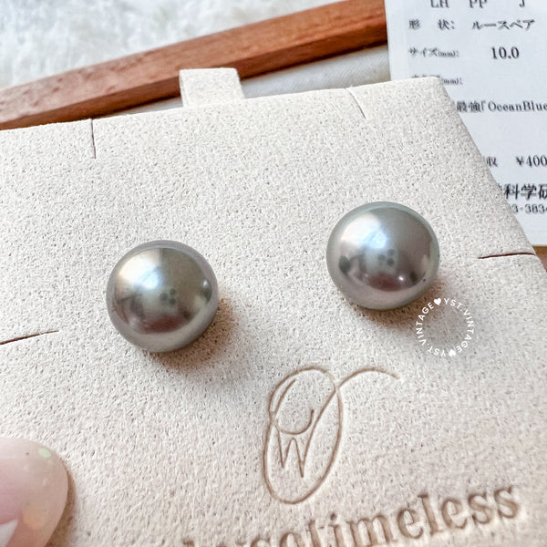 10mm+ 大溪地 Tahiti Pearl PT900 Earrings - Ocean Blue