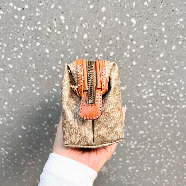 Vintage CELINE Macadam Small Makeup Bag - Beige