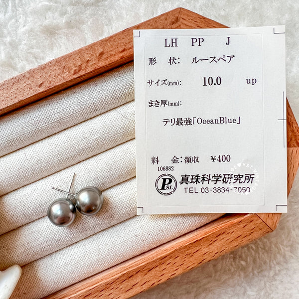 10mm+ 大溪地 Tahiti Pearl PT900 Earrings - Ocean Blue
