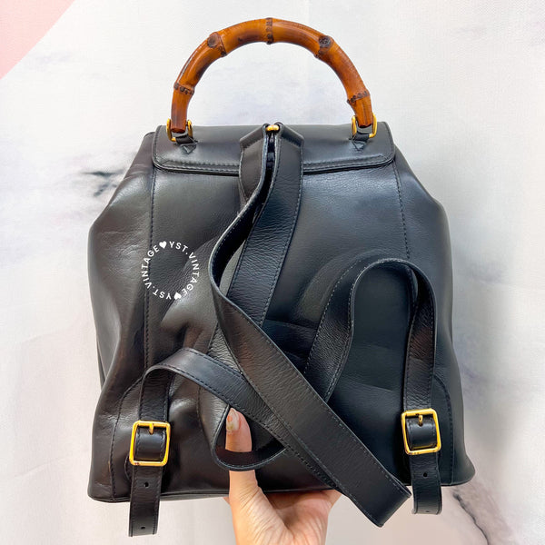 Vintage Gucci Bamboo Backpack - Black