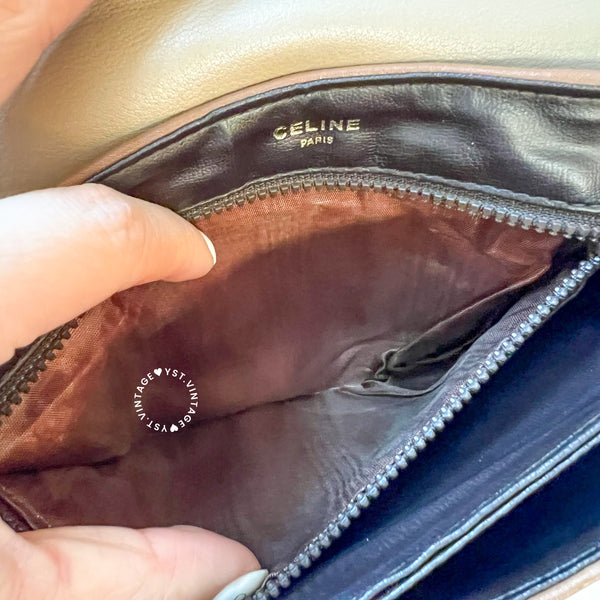 Vintage CELINE Triomphe Chain Shoulder Bag - Beige