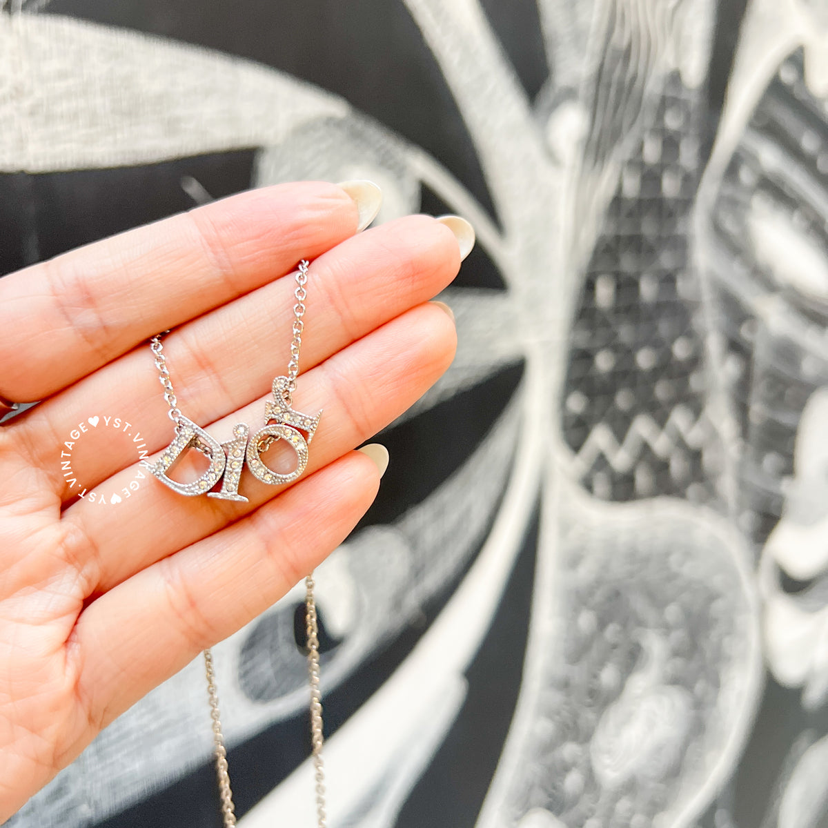 Vintage Dior Silver-Finish Metal with White Crystal Letter
