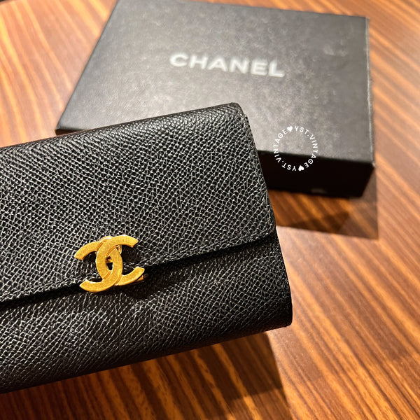 Vintage Chanel Caviar Coco Lock Short Wallet/ Card Holder - Black
