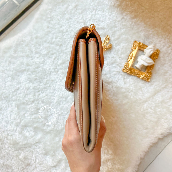 Vintage CELINE Triomphe Chain Shoulder Bag - Beige