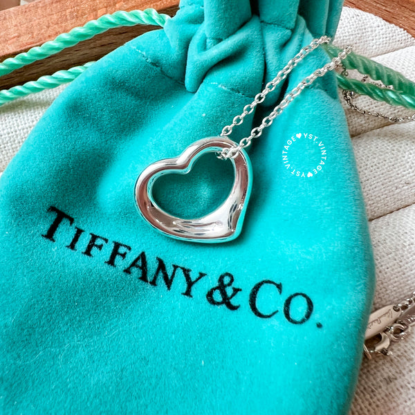 Vintage Tiffany & Co. Elsa Peretti Sterling Silver Open Heart Necklace - Size S