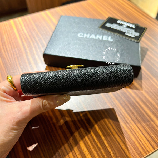 Vintage Chanel Caviar Coco Lock Short Wallet/ Card Holder - Black