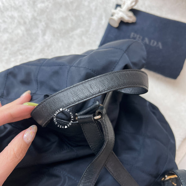 Vintage Prada Nylon Quilted Backpack - Navy