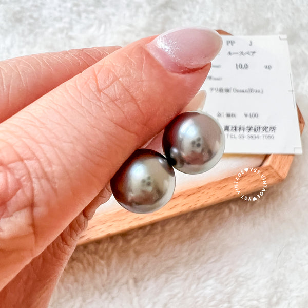 10mm+ 大溪地 Tahiti Pearl PT900 Earrings - Ocean Blue