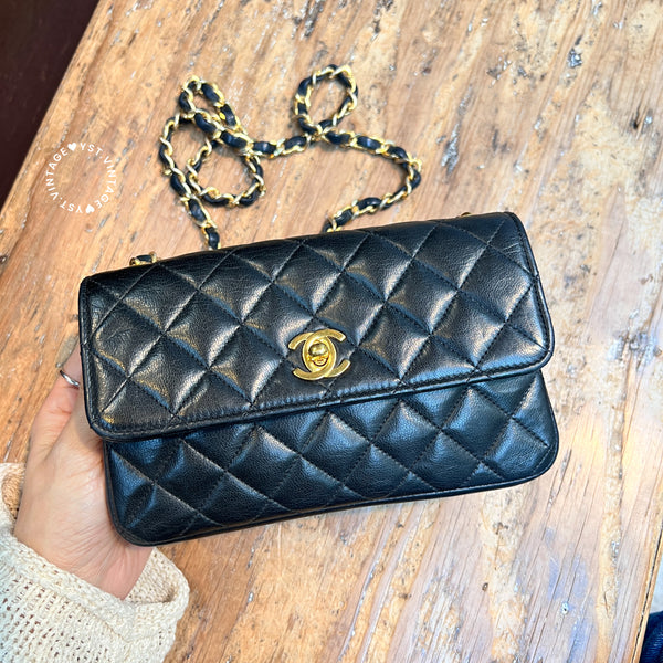 Vintage Chanel 19cm Mini CF Bag - Black x Gold