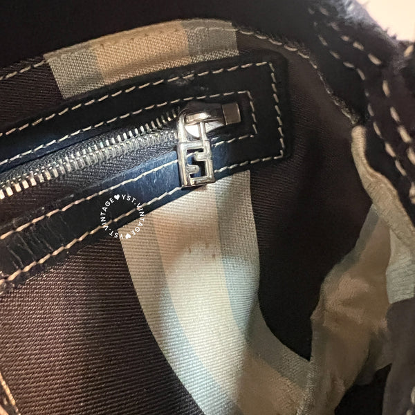 Vintage Fendi Enamel Buckle Jersey Baguette - Navy