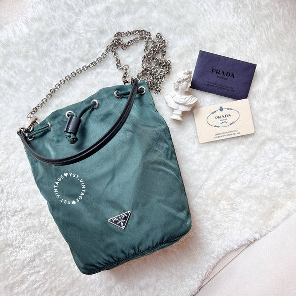 Vintage Prada Nylon Bucket Bag - Green