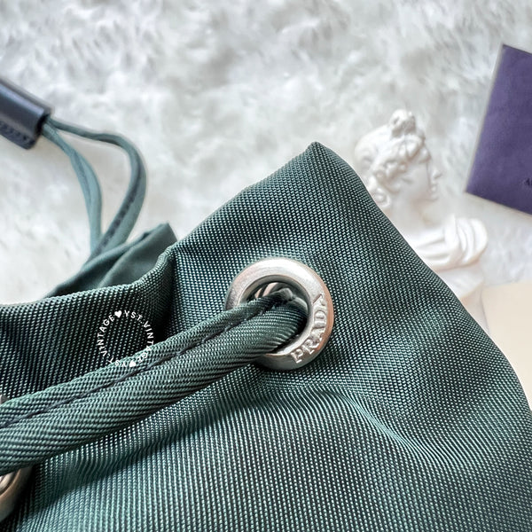 Vintage Prada Nylon Bucket Bag - Green
