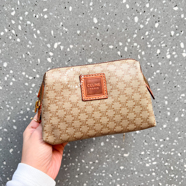 Vintage CELINE Macadam Small Makeup Bag - Beige