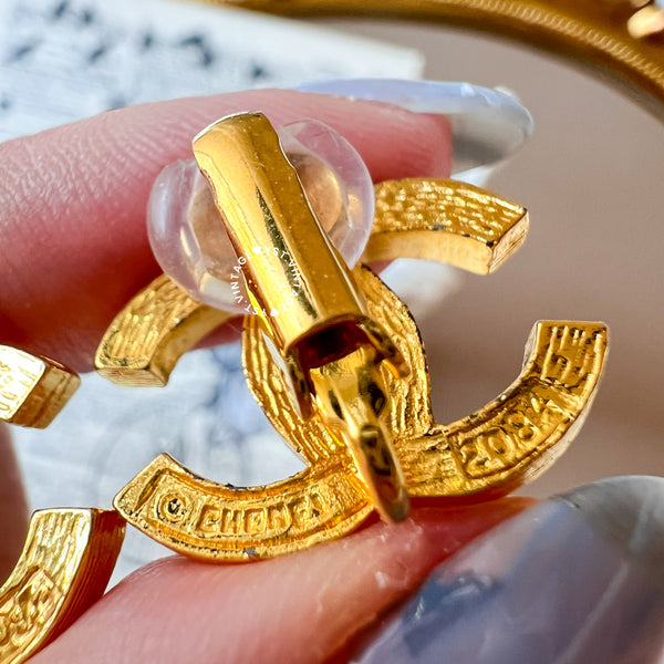 Vintage Chanel 24KGP and Rhinestone 1980s Coco Mark Ear Clips 004