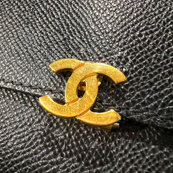 Vintage Chanel Caviar Coco Lock Short Wallet/ Card Holder - Black