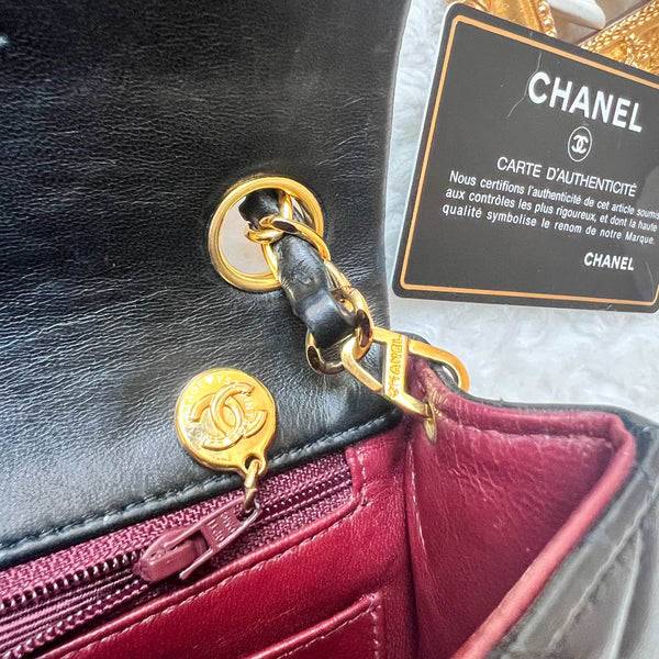 Vintage Chanel Mini Square Flap Bag - Black x Gold 004