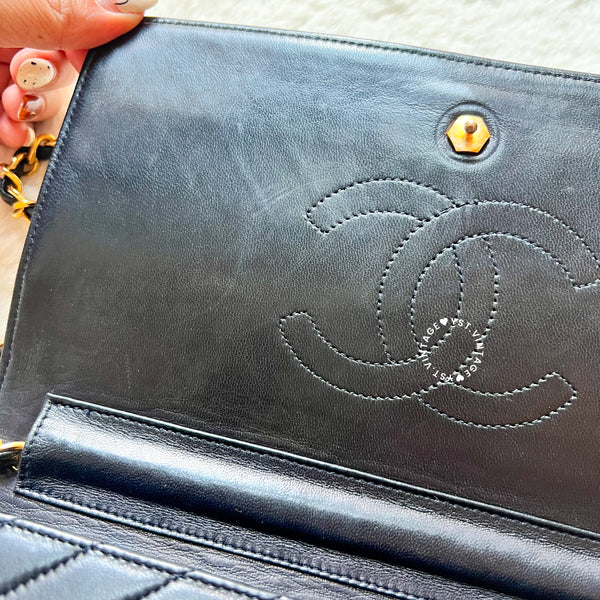 Vintage Chanel Single Flap Bag - Black x Gold 002