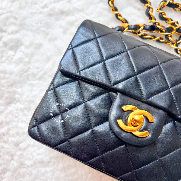 Vintage Chanel Mini Square Flap Bag - Black x Gold 004