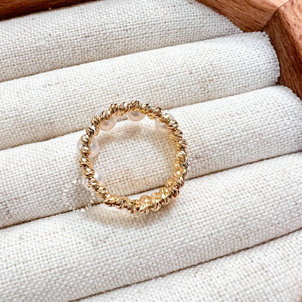 【Pre-order】Japanese Akoya 彩凜 & 18KYG 72Cuts Golden Ball Ring - Charlotte