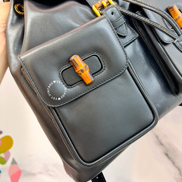 Vintage Gucci Bamboo Backpack - Black
