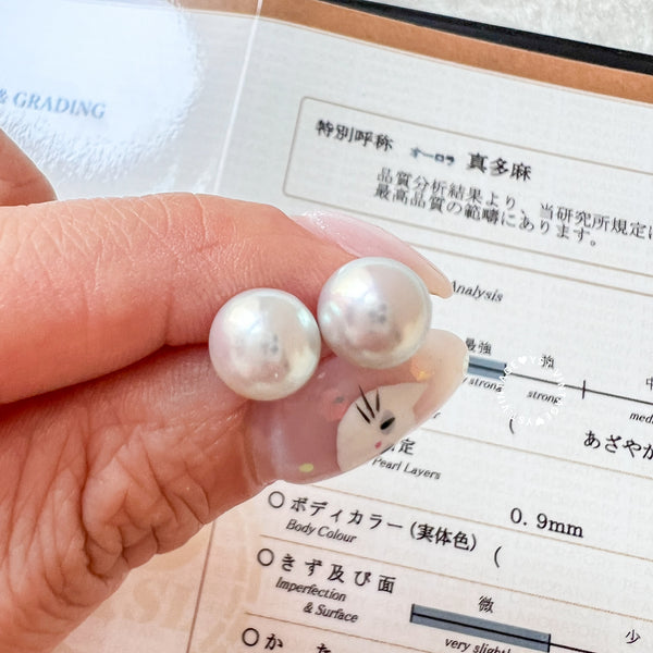 8.4mm 真多麻 Japanese Akoya 18KPT Earrings