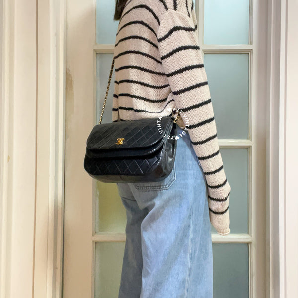 Vintage Chanel Double Flap Bag - Black 005