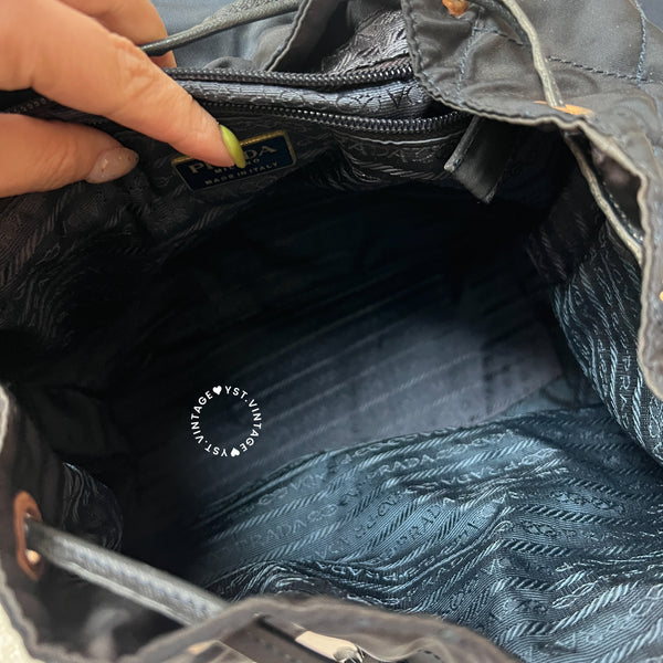 Vintage Prada Nylon Quilted Backpack - Navy