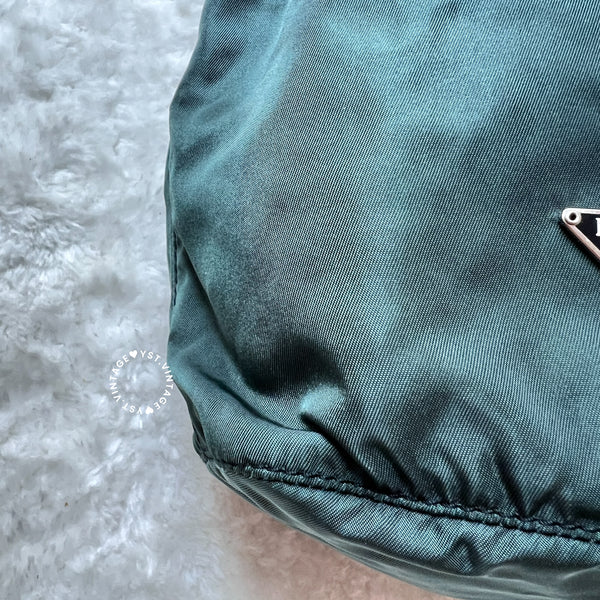 Vintage Prada Nylon Bucket Bag - Green