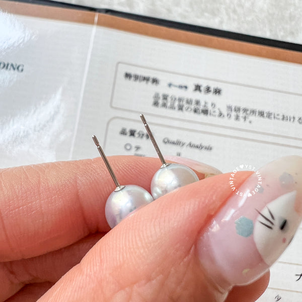 8.4mm 真多麻 Japanese Akoya 18KPT Earrings