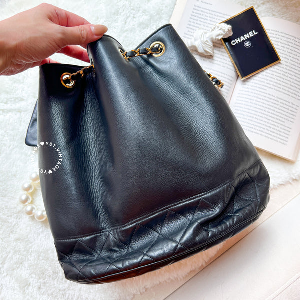 Vintage Chanel Bucket Bag with Coco Mark Chain - Black