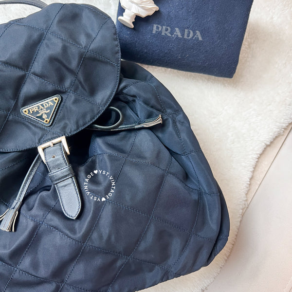 Vintage Prada Nylon Quilted Backpack - Navy