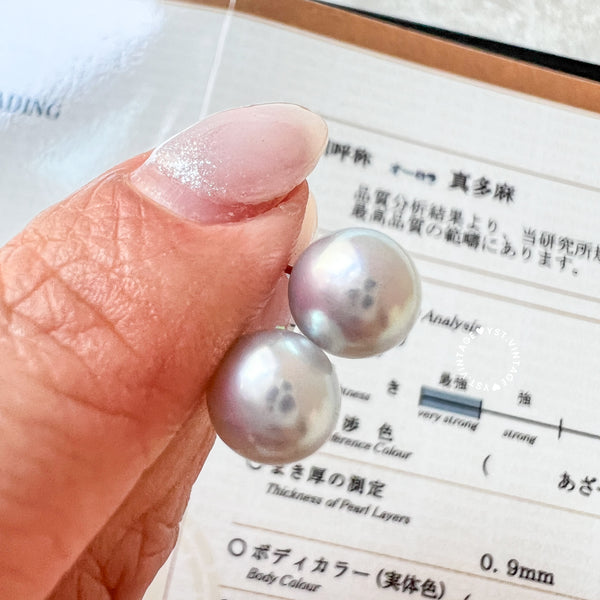 8.4mm 真多麻 Japanese Akoya 18KPT Earrings