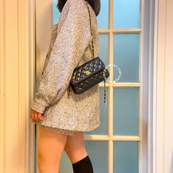 Vintage Chanel 19cm Mini CF Bag - Black x Gold