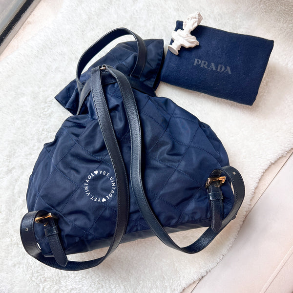 Vintage Prada Nylon Quilted Backpack - Navy