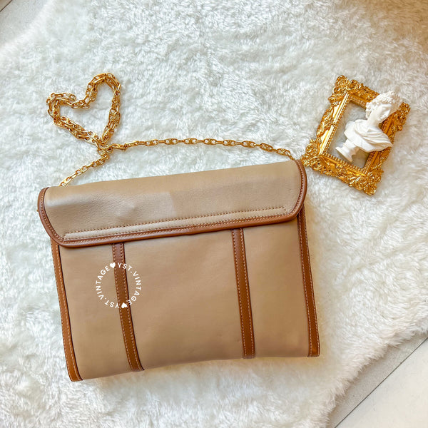 Vintage CELINE Triomphe Chain Shoulder Bag - Beige