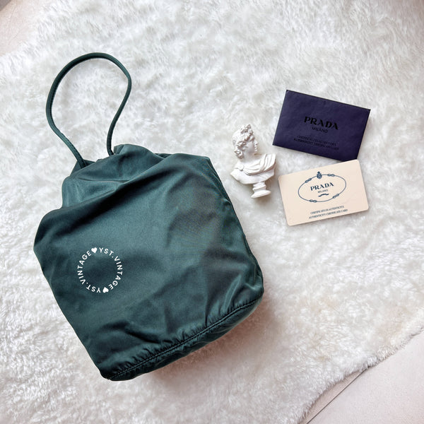 Vintage Prada Nylon Bucket Bag - Green