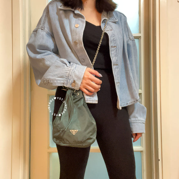 Vintage Prada Nylon Bucket Bag - Green