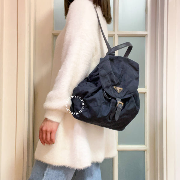 Vintage Prada Nylon Quilted Backpack - Navy