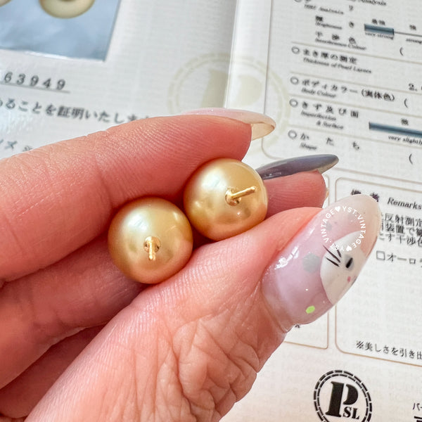 11.1mm 茶金 The South Sea Gold Pearl 18KYG Earrings