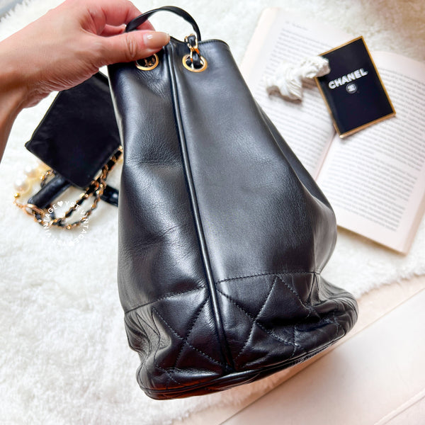 Vintage Chanel Bucket Bag with Coco Mark Chain - Black