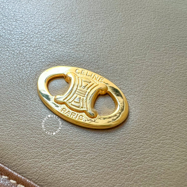 Vintage CELINE Triomphe Chain Shoulder Bag - Beige