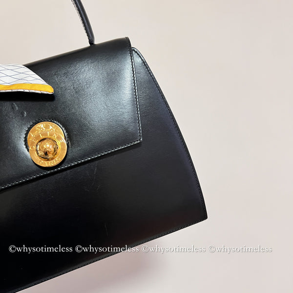 Vintage CELINE Planet Push Lock Kelly Bag - Black