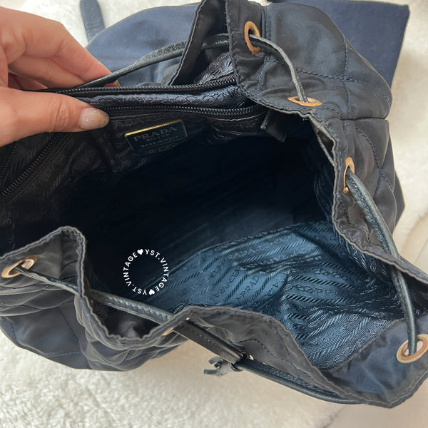 Vintage Prada Nylon Quilted Backpack - Navy