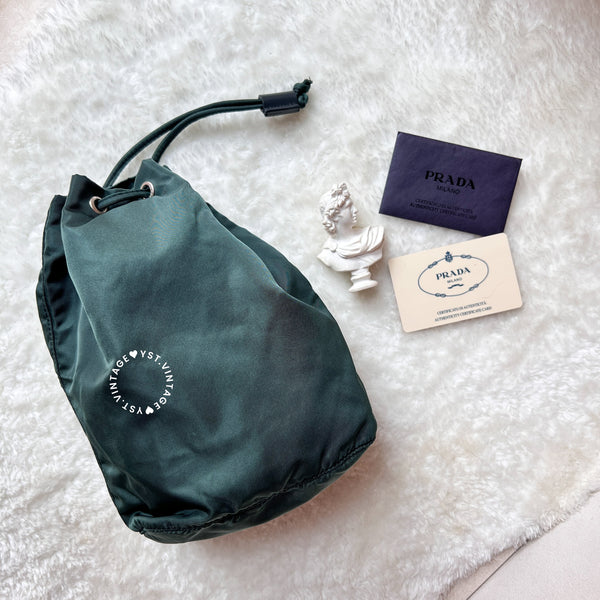 Vintage Prada Nylon Bucket Bag - Green