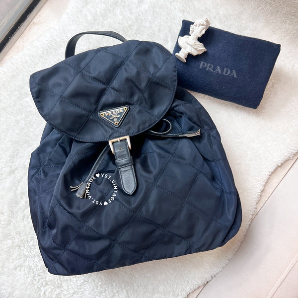 Vintage Prada Nylon Quilted Backpack - Navy