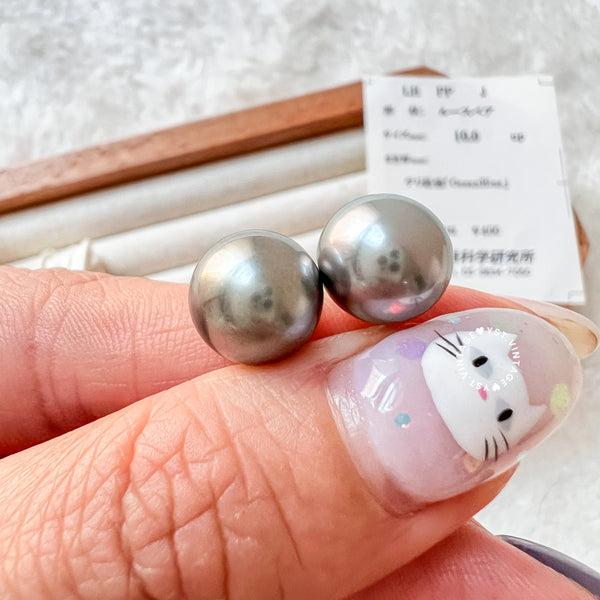 10mm+ 大溪地 Tahiti Pearl PT900 Earrings - Ocean Blue