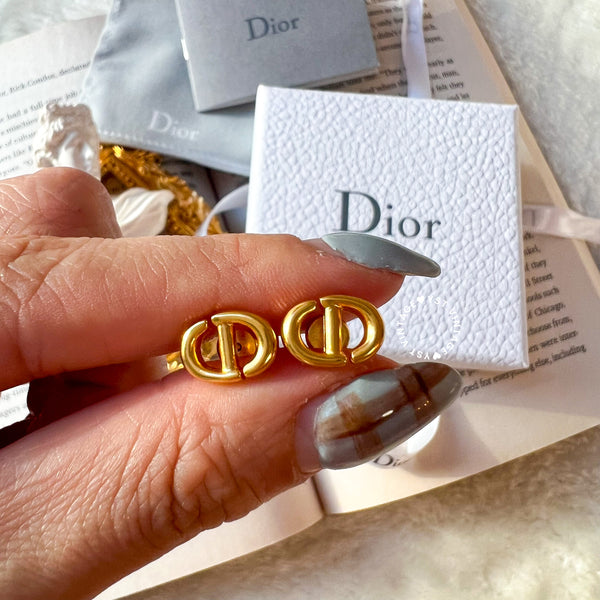 Pre-owned Dior CD Navy Stud Earrings