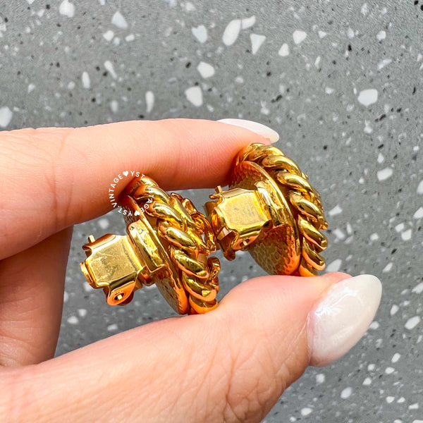Vintage Chanel 24KGP Pearl and Coco Mark Ear Clips