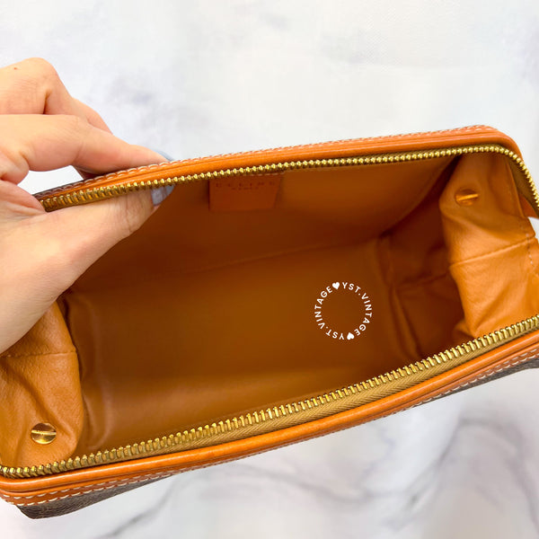 Vintage CELINE 1990s Macadam Makeup Bag - Brown 017